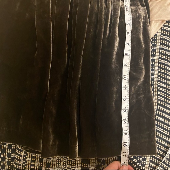 SANDRO velvet skirt dark green brown leather bow zipper size 1 pockets - Picture 8 of 9